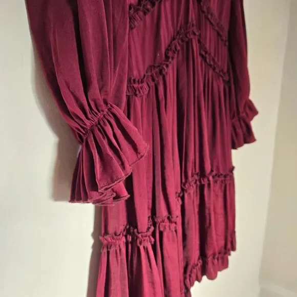GAL Ruffle VNeck Dress M Red Mini Boho Festival Grunge Renaissance Goth Feminine - Picture 8 of 15
